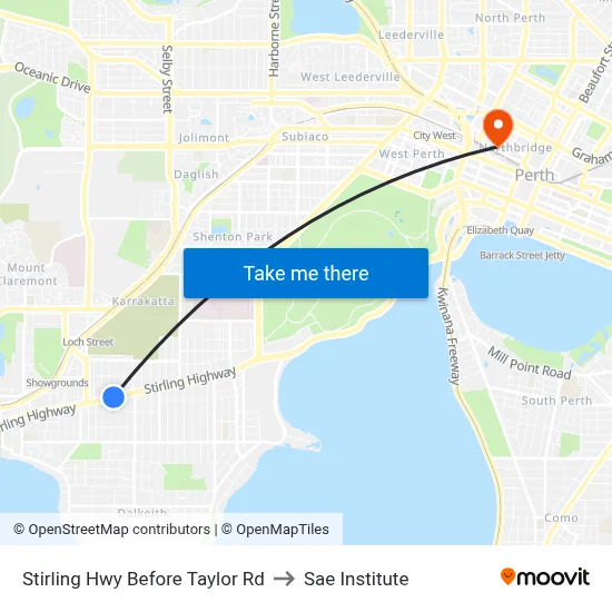 Stirling Hwy Before Taylor Rd to Sae Institute map