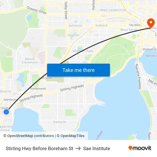 Stirling Hwy Before Boreham St to Sae Institute map