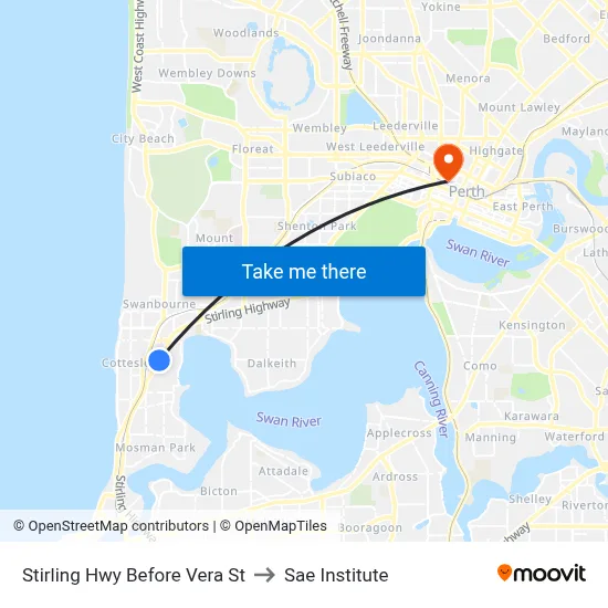 Stirling Hwy Before Vera St to Sae Institute map