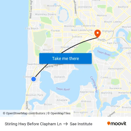 Stirling Hwy Before Clapham Ln to Sae Institute map