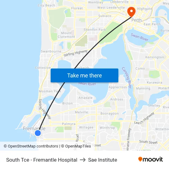 South Tce - Fremantle Hospital to Sae Institute map