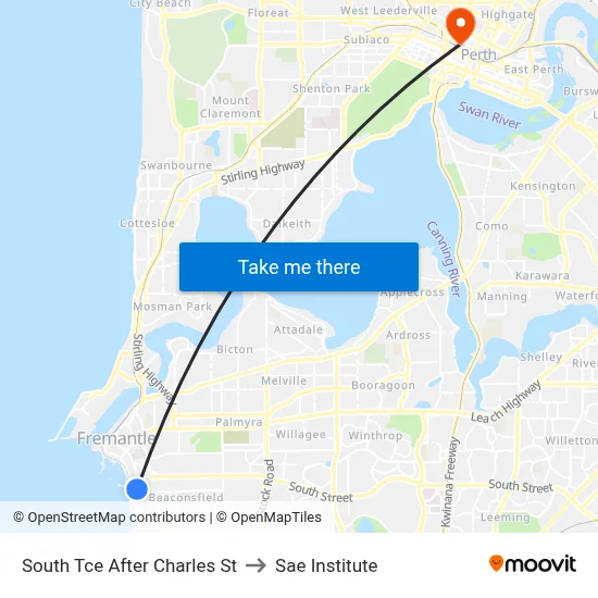 South Tce After Charles St to Sae Institute map