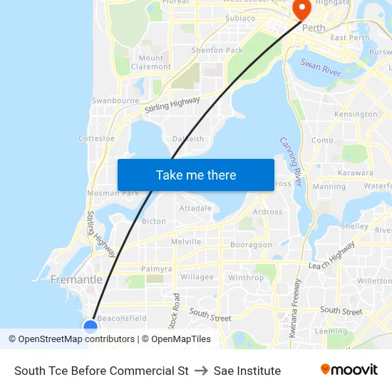 South Tce Before Commercial St to Sae Institute map