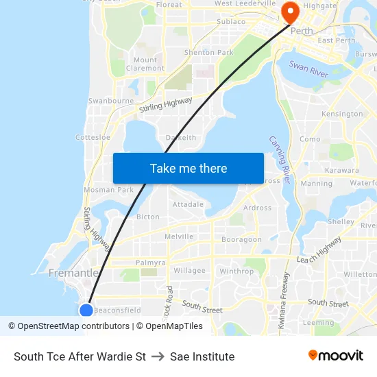 South Tce After Wardie St to Sae Institute map
