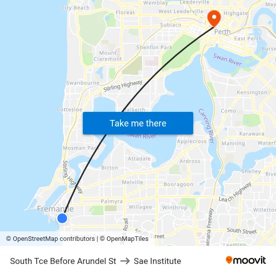 South Tce Before Arundel St to Sae Institute map