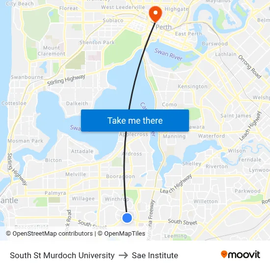 South St Murdoch University to Sae Institute map