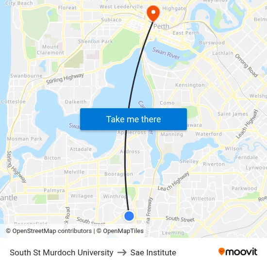 South St Murdoch University to Sae Institute map