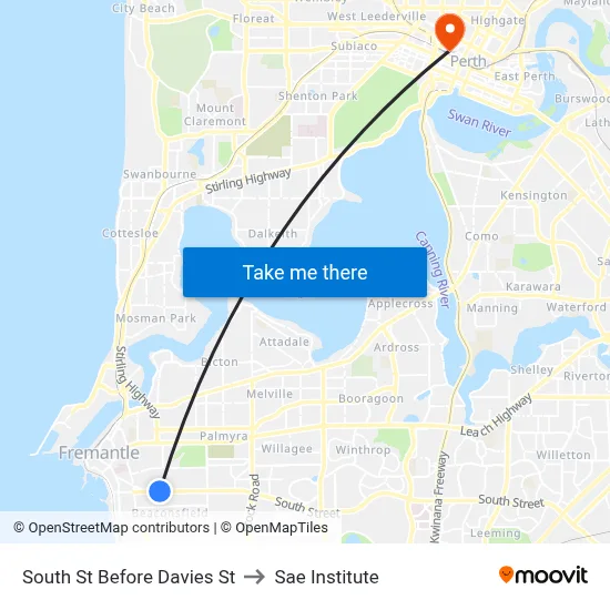 South St Before Davies St to Sae Institute map