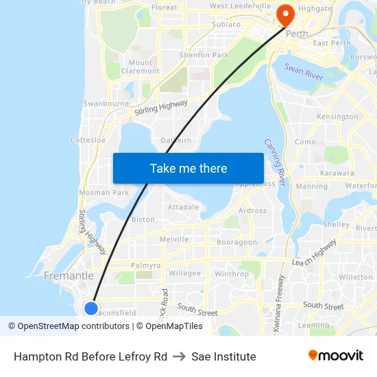 Hampton Rd Before Lefroy Rd to Sae Institute map
