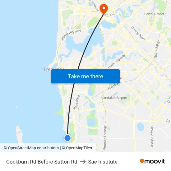 Cockburn Rd Before Sutton Rd to Sae Institute map