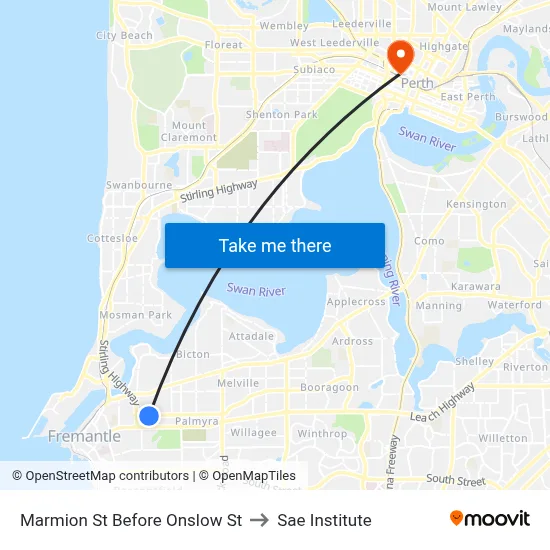 Marmion St Before Onslow St to Sae Institute map