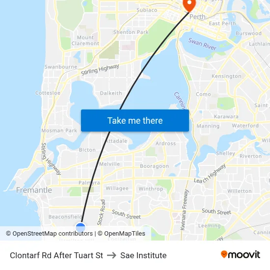Clontarf Rd After Tuart St to Sae Institute map