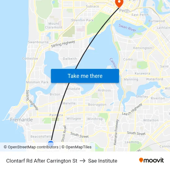 Clontarf Rd After Carrington St to Sae Institute map