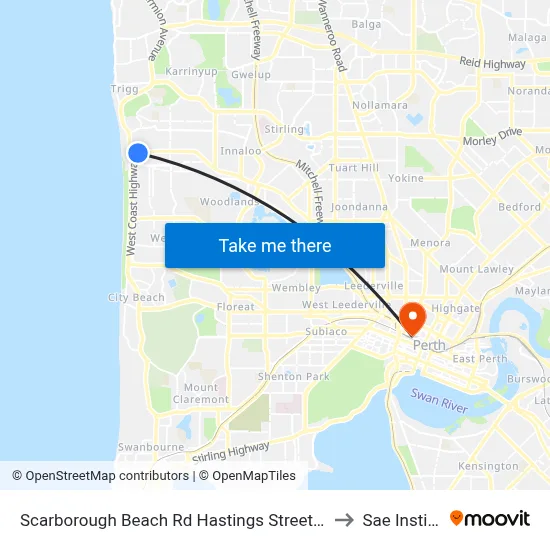 Scarborough Beach Rd Hastings Street Cat Id 19 to Sae Institute map