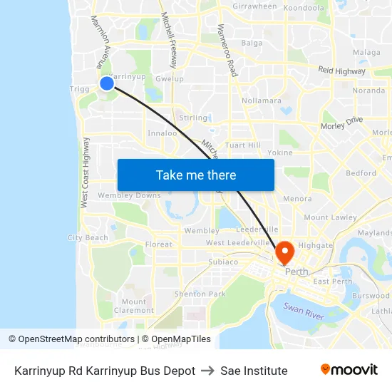 Karrinyup Rd Karrinyup Bus Depot to Sae Institute map