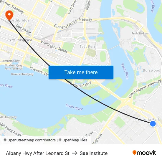 Albany Hwy After Leonard St to Sae Institute map