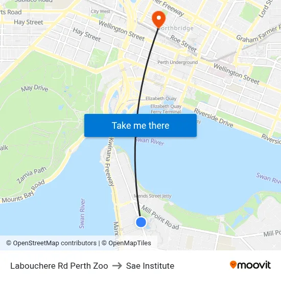 Labouchere Rd Perth Zoo to Sae Institute map