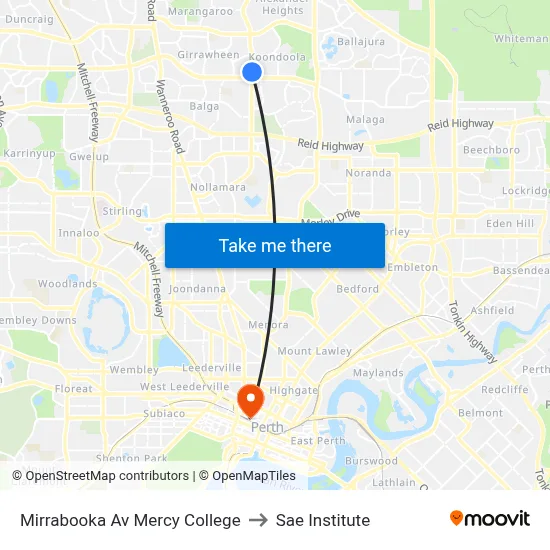 Mirrabooka Av Mercy College to Sae Institute map