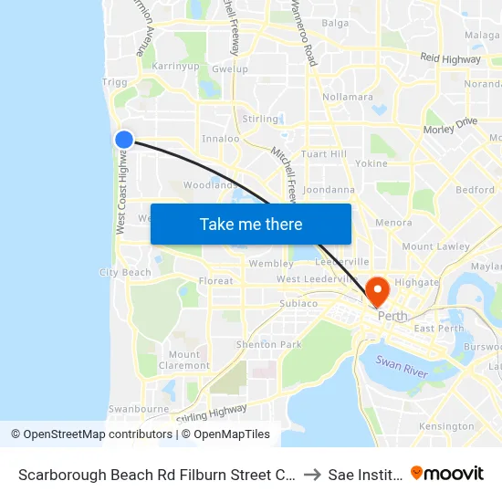 Scarborough Beach Rd Filburn Street Cat Id 21 to Sae Institute map