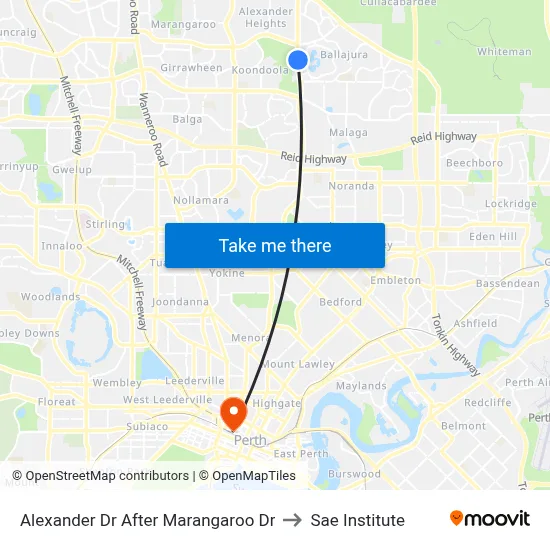Alexander Dr After Marangaroo Dr to Sae Institute map