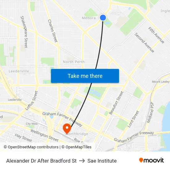 Alexander Dr After Bradford St to Sae Institute map
