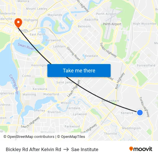 Bickley Rd After Kelvin Rd to Sae Institute map