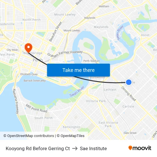 Kooyong Rd Before Gerring Ct to Sae Institute map