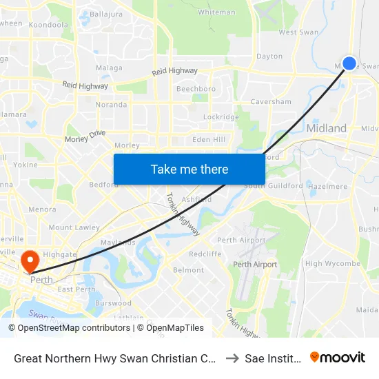 Great Northern Hwy Swan Christian College to Sae Institute map