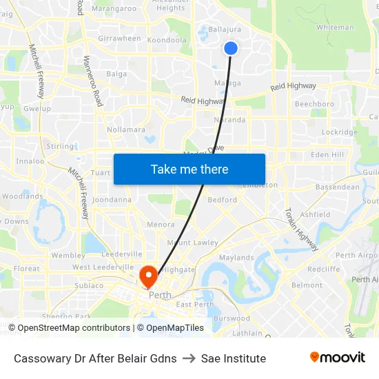 Cassowary Dr After Belair Gdns to Sae Institute map