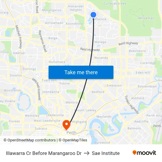 Illawarra Cr Before Marangaroo Dr to Sae Institute map