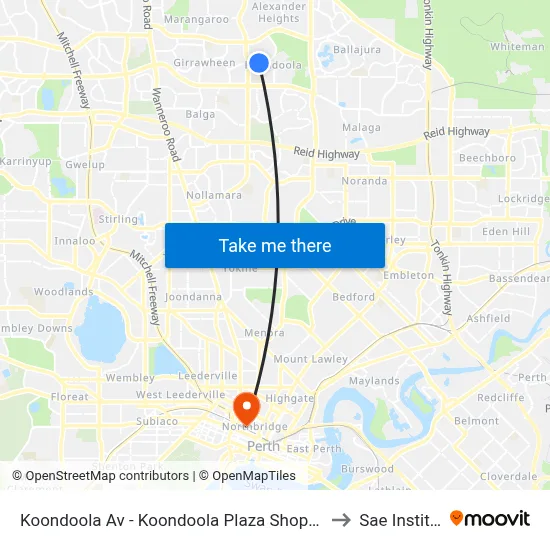 Koondoola Av - Koondoola Plaza Shopping Ctr to Sae Institute map