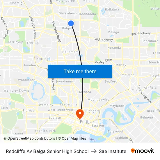 Redcliffe Av Balga Senior High School to Sae Institute map