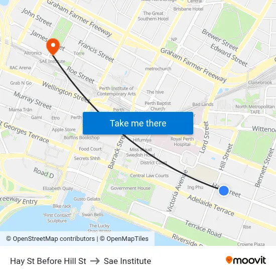Hay St Before Hill St to Sae Institute map