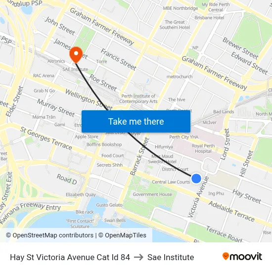Hay St Victoria Avenue Cat Id 84 to Sae Institute map