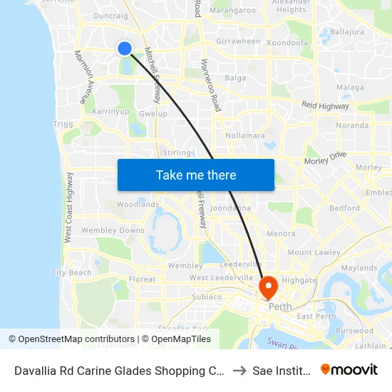 Davallia Rd Carine Glades Shopping Centre to Sae Institute map