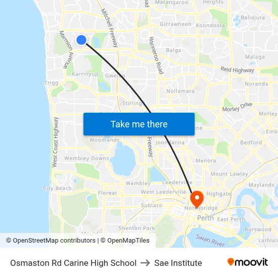 Osmaston Rd Carine High School to Sae Institute map