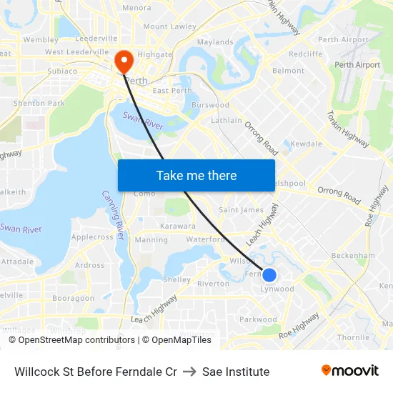 Willcock St Before Ferndale Cr to Sae Institute map