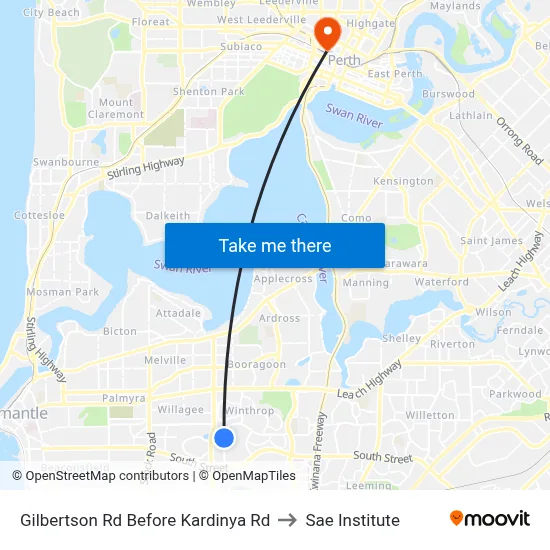 Gilbertson Rd Before Kardinya Rd to Sae Institute map