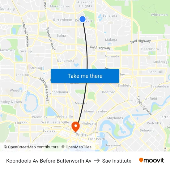 Koondoola Av Before Butterworth Av to Sae Institute map