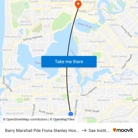 Barry Marshall Pde Fiona Stanley Hospital to Sae Institute map