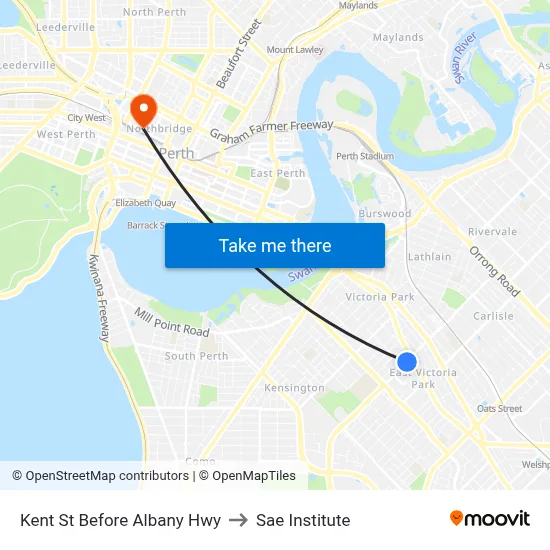 Kent St Before Albany Hwy to Sae Institute map