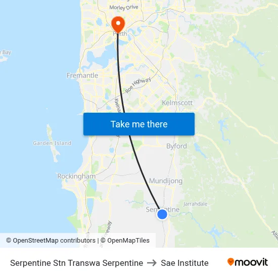 Serpentine Stn Transwa Serpentine to Sae Institute map