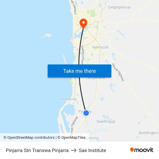 Pinjarra Stn Transwa Pinjarra to Sae Institute map