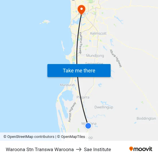 Waroona Stn Transwa Waroona to Sae Institute map