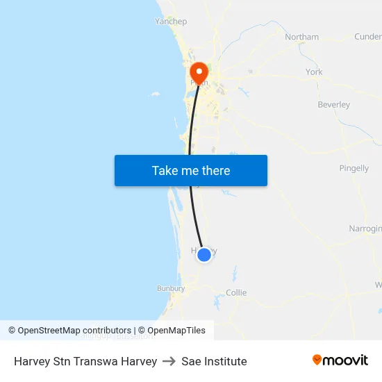 Harvey Stn Transwa Harvey to Sae Institute map