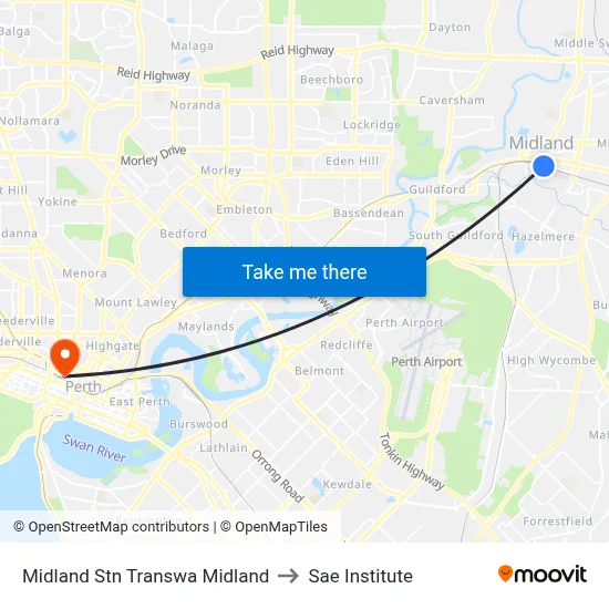 Midland Stn Transwa Midland to Sae Institute map