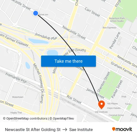 Newcastle St After Golding St to Sae Institute map