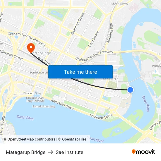 Matagarup Bridge to Sae Institute map