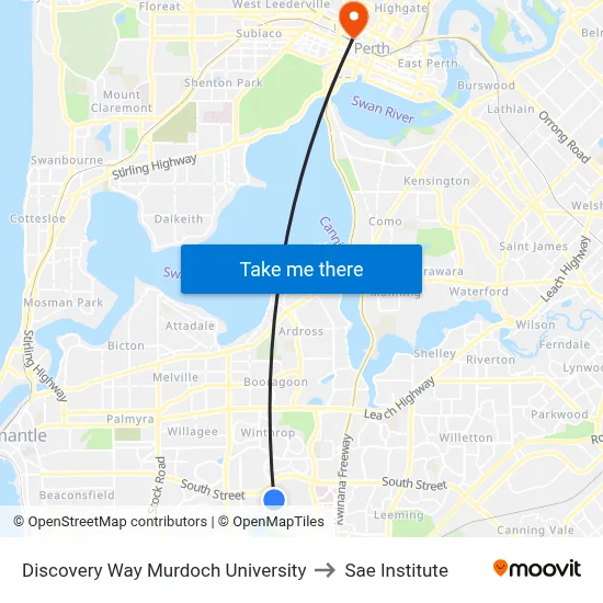 Discovery Way Murdoch University to Sae Institute map