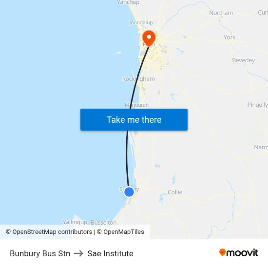 Bunbury Bus Stn to Sae Institute map
